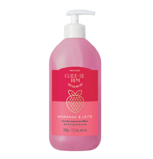 Gel Limpeza Mãos Cuide-se Bem Morango & Leite, 350g